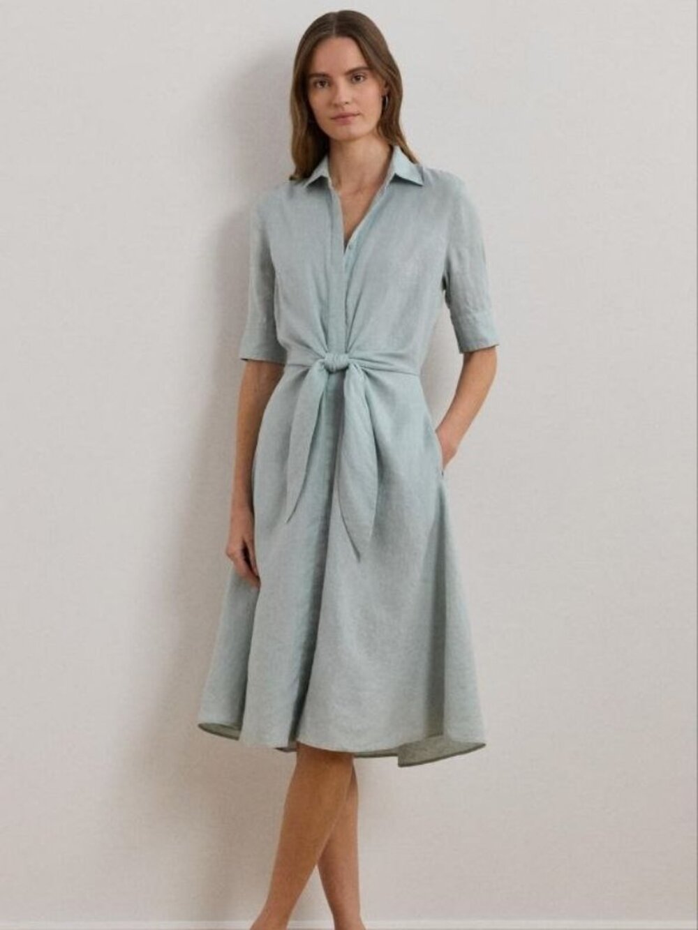 $185 Lauren Ralph Lauren Tie Front Linen Shirtdress Size 20W